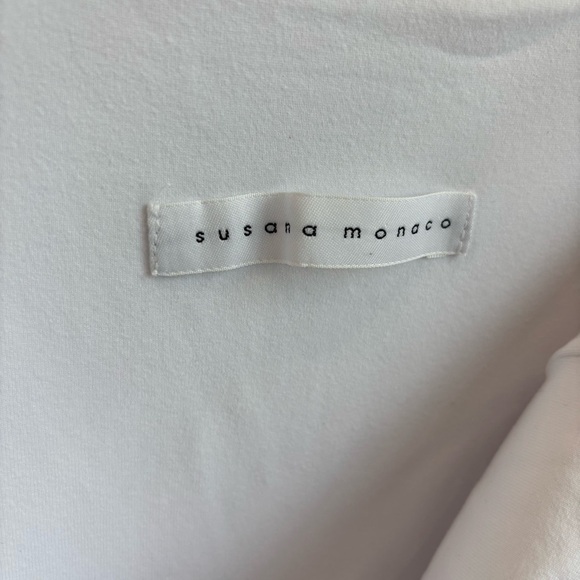 Susana Monaco Pleat Front Asymmetrical Hem Stretchy BodyCon Dress, Size L - Picture 7 of 12